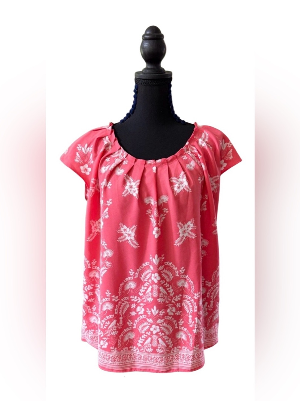 LC Lauren Conrad Coral Pink Floral Border Print Peasant Top